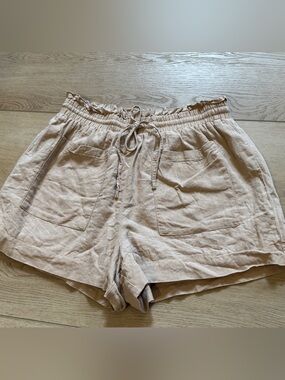 7 for All Man Kind Women’s Beige Linen  Blend Pocket Shorts